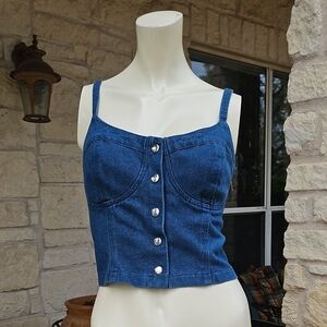 Body Central Denim Jean Corset Bustier Crop Tank Top Country Western L